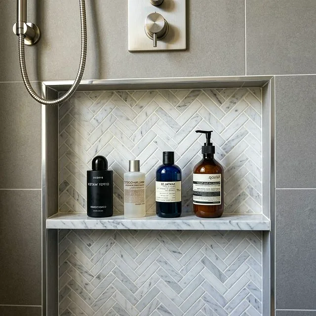Coordinated Porcelain Tile and Quartz Countertop Materials