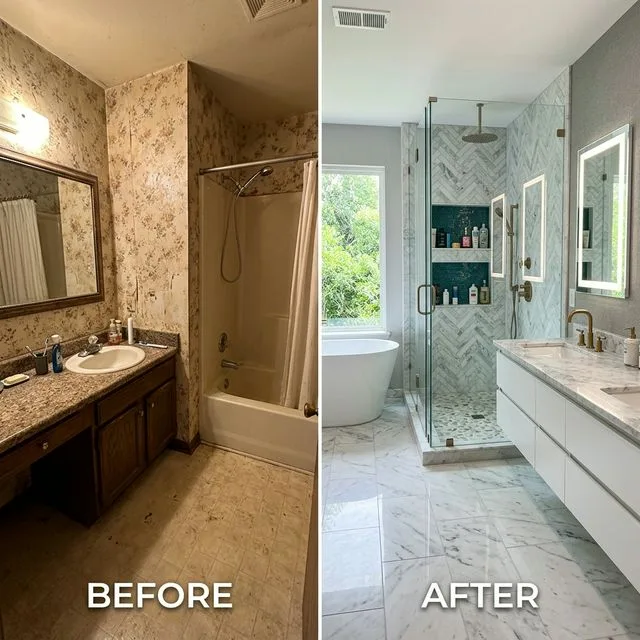 Walk-in shower with built-in niche Puyallup WA — before and after